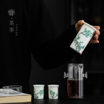 Black tea brewing set one pot two cups glass pot ceramic C porcelain filter binaural tea infuser lazy Kung Fu tea set