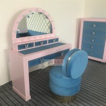 Childrens room complete set of furniture fabric soft bag pull button bed light luxury dressing table combination dream princess bed direct sales