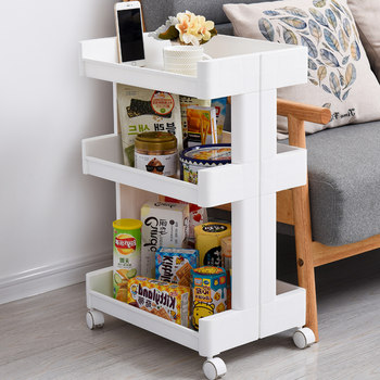 Cart storage rack floor-standing plastic storage rack multi-layer bedroom i living room storage rack movable bookshelf belt