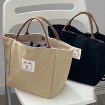 2023 Design Color Literary Casual Canvas Bag Simple and Versatile Portable Mother’s Bento Lunch Box Bag for Women