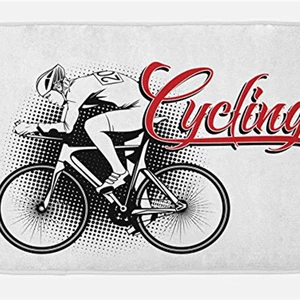 Cross -Bordder New Ambesonne Sports Bath Bath Mat, езда на велосипеде Illuwstration
