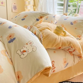 Winter milk velvet four-piece set plus s velvet bed three-piece set coral velvet sheet quilt cover flannel bed cover