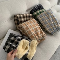 Plaid Wide-legged Pants Winter Padded Thickened Lamb#39 s W