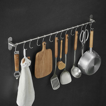 Kitchen hook 304 stainless steel hanging spoon activity A row hook hanger without punching long rod hanging rod single rod storage rack