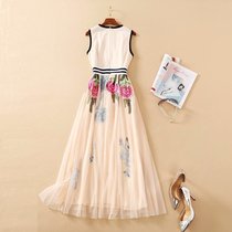 Sufa European c station 2021 spring and summer new womens round neck sleeveless heavy industry mesh embroidery thin dress