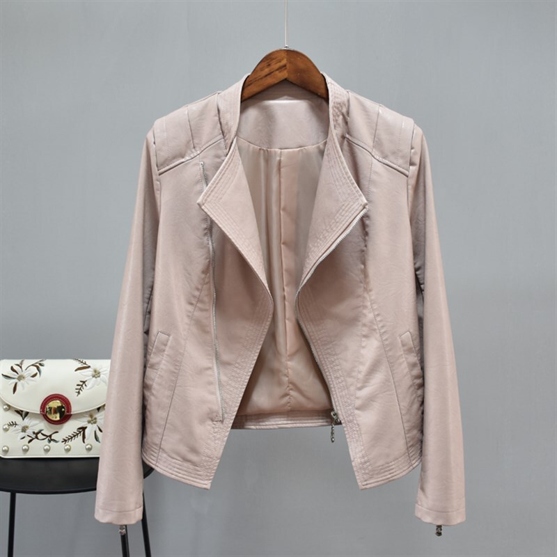 Spring and Autumn New Style Black Suit Collar Leather Jacket for Women, Padded and Thickened, Slim Fit, Short and Elegant Jacket