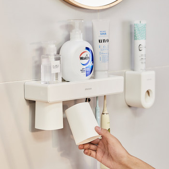 Toothbrush storage rack without punching mouthwash cup brush cup drain wall-mounted bathroom multi-function storage rack