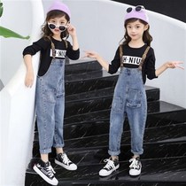 New medium b casual large single piece denim suit for girls spring and autumn two piece childrens long set of suspenders 2020