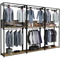 Clothing store display rack f display rack hanging clothes rack floor-standing double-layer mens and womens clothing store hanging clothes rack shelf display
