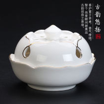 Xuan Rong Pavilion white lotus gold-painted ceramic incense burner household indoor aromatherapy furnace ring incense burner incense burner incense incense utensil