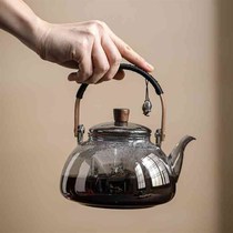 Public boiling teapot glass handle teapot office steaming D glass household steaming and cooking dual-purpose high borosilicate glass chamber teapot