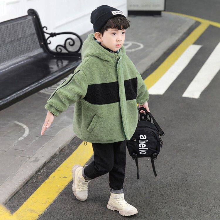 Boy lamb plush jacket autumn winter style large children winter clothing grain garnter plus M thick clamp cotton clothes Children laid cotton-Taobao