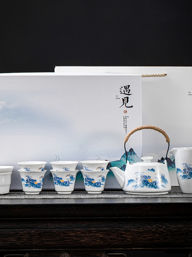 Porcelain brand Ming Gaobai porcelain Kung Fu tea set Chinese simple household ceramic teapot cover bowl tea cup gift box