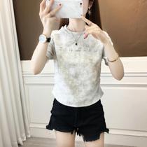 Design Sense Fizzy Short Sleeve T-Shirt Woman 2024 Early spring new 100 hitch Sweet Spicy fix with a hitch in the letter