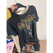 2024 Printemps Eté New South Korea Dongdaemun Cool Rock Handsome air retro American imprimée short sleeve T-shirt blouse