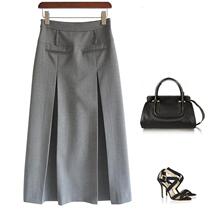 Spot new gris splice poches press pleats high waist A word for long half body skirt long skirt woman