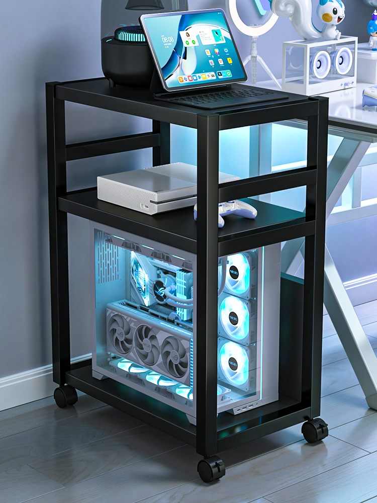 E-sports room computer host mobile bracket desktop chassis base multi-layer computer floor-standing shelf with pulleys