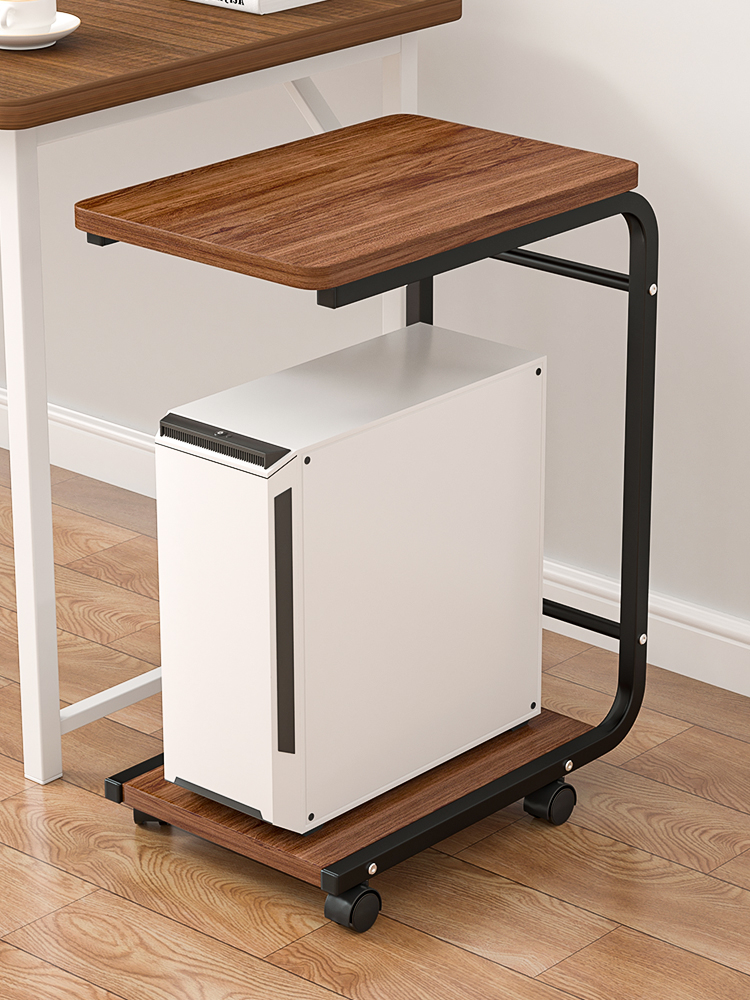 Desktop computer host bracket with pulley main case base movable integrated storage rack printer storage rack