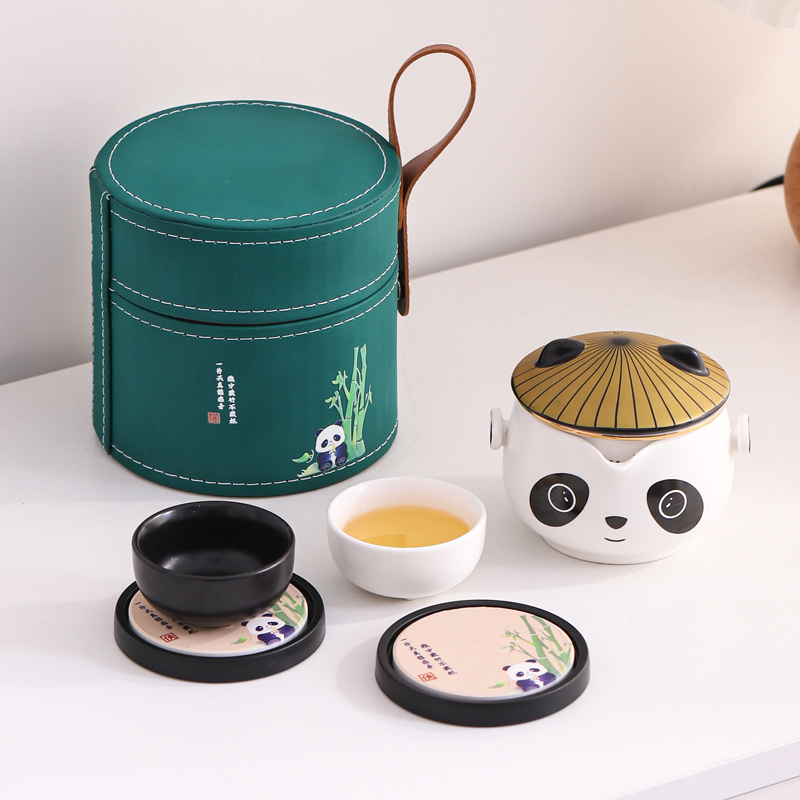 Panda Travel Tea Set Outdoor Portable Quick Guest Cup One Pot Two Cups Tea Set Gift Box Kung Fu Teapot