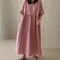 Loose grand code robe en une seule pièce en lin de long style de poupée jupe courte manche bf bf version coréenne Étudiant Slim Cotton Twist Dresses