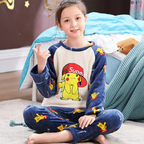  Childrens pajamas spring and autumn plus size winter girls baby home clothes Pikachu fat childrens suit coral flannel