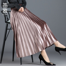 Gold velvet pleated skirt womens autumn and winter 2021 new super fairy skirt high waist hanging skirt over the knee long skirt