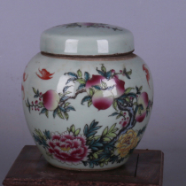 Qing Tongzhi year pastel rich longevity picture tea jar antique porcelain play Dong do old goods collection old objects ornaments