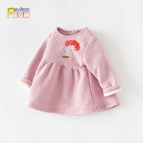 Girls baby jumpsuit skirt plus velvet thickened baby childrens clothes autumn and winter clothes Western princess dress 0 1 1-3 years old and a half