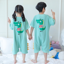 children's toddler pajamas baby boys short sleeve pure cotton dinosaur clothes summer thin sibling clothes