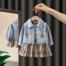 Girl Set Spring and Autumn 2021 New Female Baby Korean Denim Jacket Two-Piece Set Kids Dress Tide