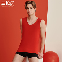 Three-gun warm vest red male Jiqing Shu warm de Velvet no trace vneck neck men thick horse clip this year 30643