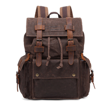 Qiguxi wax cloth with leather backpack retro men's backpack outdoor waterproof travel bag computer bag trend