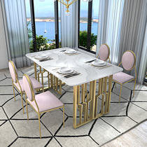 Modern simple light luxury furniture Marble dining table and chair combination Nordic style wrought iron rectangular dining table Household dining table