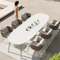 Outdoor table and chair combination courtyard Nordic garden furniture outdoor waterproof sunscreen balcony leisure rattan western dining table and chairs