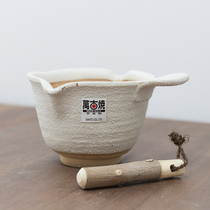 Small Aoigawa Machiya Japanese original imported Wangu roasting pure handmade pottery ground sesame pepper bowl wooden stick small bowl