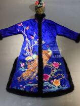  Cloud decoration totem original design womens national style hand-embroidered silk satin peacock plus cotton warm long coat