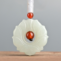 Natural natural Hetian jade pendant white jade lotus jade drop Jade peed men and women Jade Lotus necklace sweater chain pendant