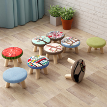 Small stool Solid wood household small chair Fashion shoe stool round stool Adult sofa stool low stool Creative small bench