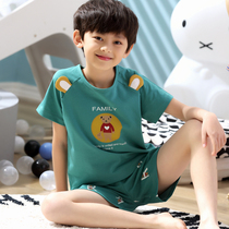 Boys' short sleeve pajamas middle and large size children's suit pure cotton summer air apoptosis children's clothing summer baby boys' home clothing suit