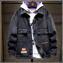 Autumn new denim jacket mens Tide brand loose Joker jacket personalized print jacket Harajuku trend ins