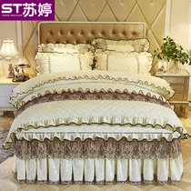 European-style padded velvet bed skirt autumn and winter three-piece set 1 8 double bed set quilt cover sandwich 4-piece set