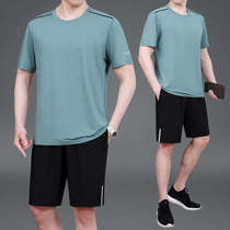 Sports suit Mens summer thin short-sleeved shorts Middle-aged casual clothes Mens large size loose quick-drying clothes Running clothes