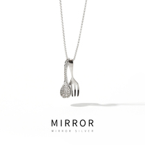 Elmoose 925 Spoon Fork Sterling Silver Necklace choker Womens Full Diamond Temperament Pendant Cute Girlfriend Gift