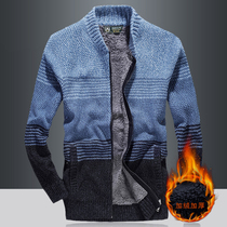 Knitted Sweater Men 2021 Autumn and Winter Baseball Collar Thick Sweater Plus Velvet Knitting Coat Men