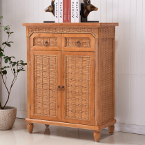 Fujiyi shoe cabinet solid wood double open door Vine shoe cabinet simple rattan weaving Vine shoe cabinet locker rattan wood shoe cabinet furniture