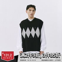SAMESAME21AW retro college style diamond sweater vest men V collar sleeveless coat Tide brand lazy wind autumn
