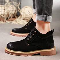 Spring Martin boots male middle gang British wind frosted leather short boots breathable anti-fleece leather high-top hair casual
