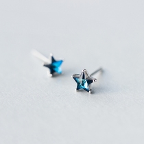 Love Rocky S925 silver pentagonal star earrings ladies fashion Korean sweet cute blue diamond temperament ear jewelry