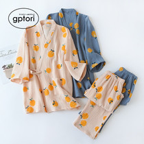 Japanese pajamas womens kimono ins oil painting style cotton gauze original design spring and summer long new home clothes