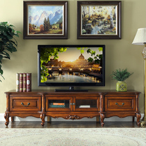 American solid wood TV cabinet Tea Table Small Family type narrow European style Living room TV enclosure 2 4 m Villa Ground Cabinet 1 8